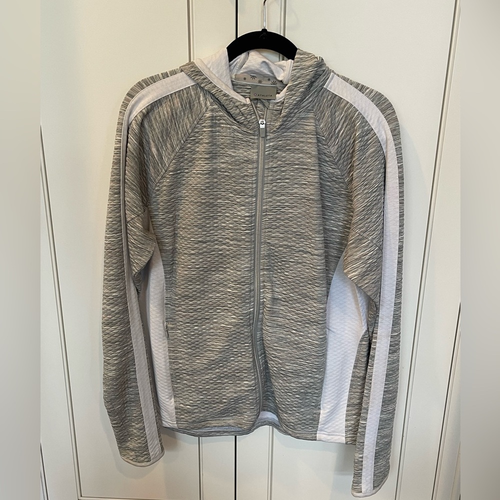 Athleta textured full zip hoodie white gray colorblock Size XL